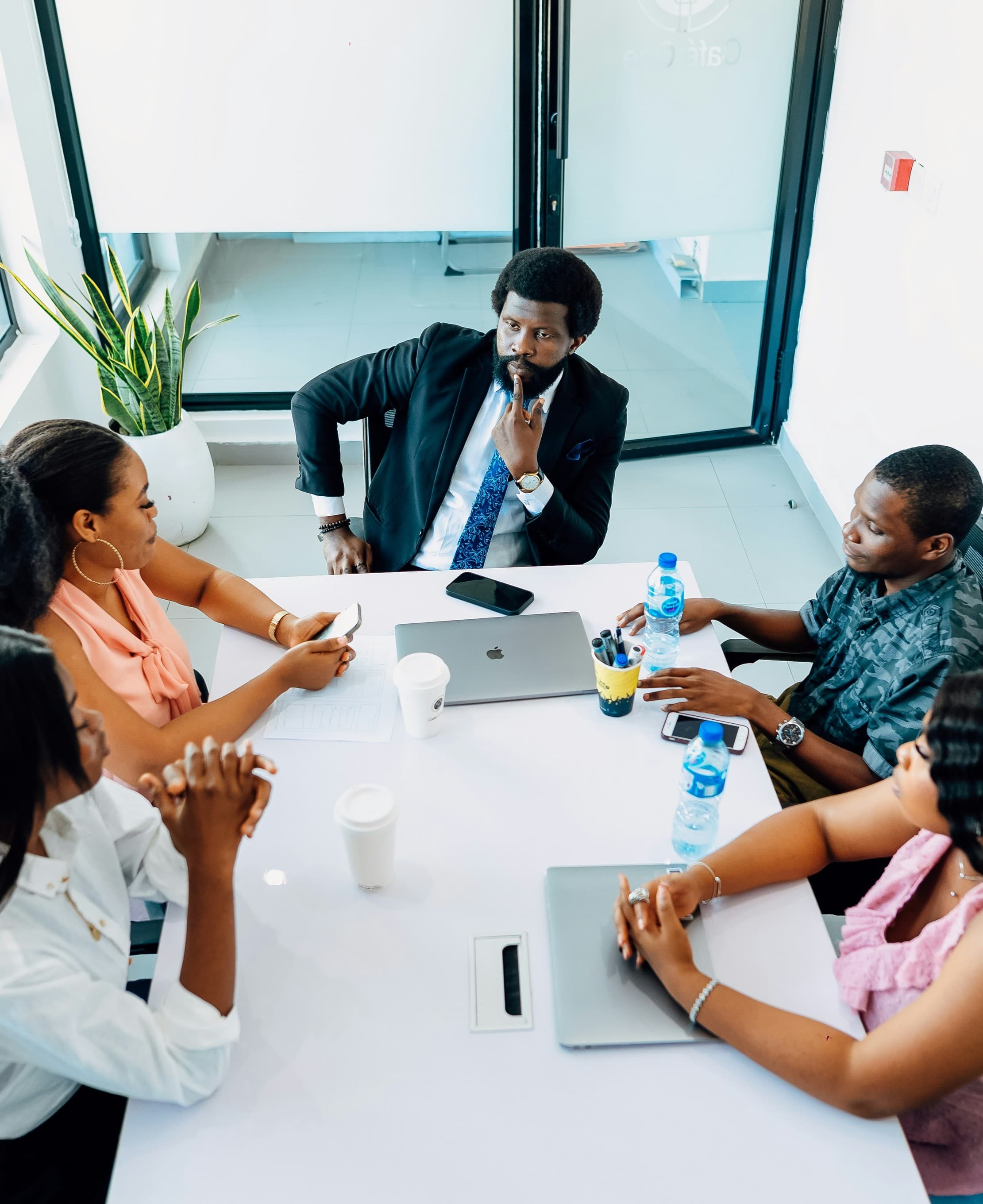 A team of colleagues in a working meeting